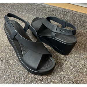 Crocs Lite Ride Sandals Women's Sz 11 Black Platform Slip On Sling Back Open Toe